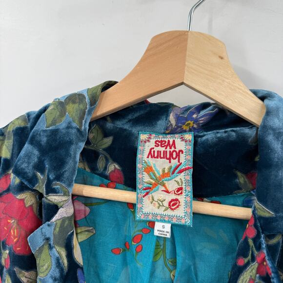 Johnny Was Halie Blazer Lined Burnout Velvet Floral Boho Blue Multi - Picture 5 of 6
